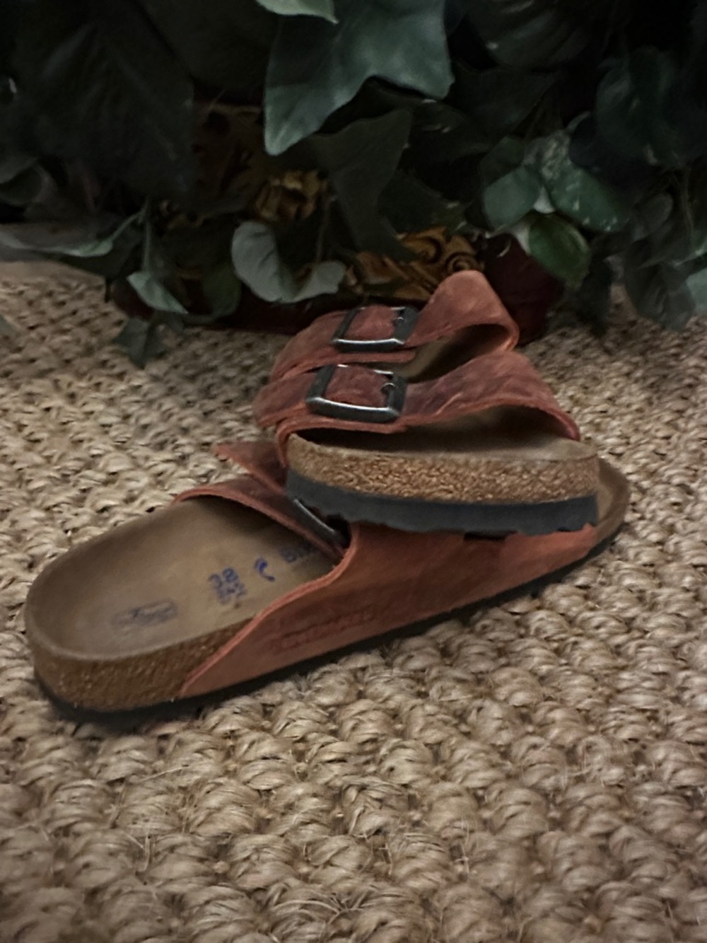 Birkenstock Brown Leather Double-Buckle Slide Sandals - Picture 11 of 12